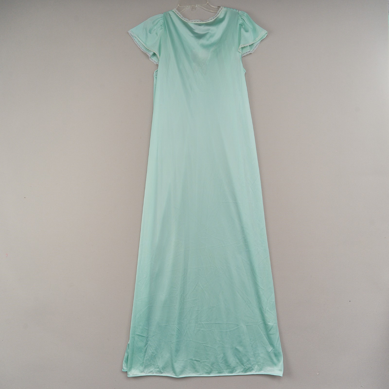 Vintage Vanity Fair Nightgown XS Mint Green Nylon Lace Bow Embroidery 51″