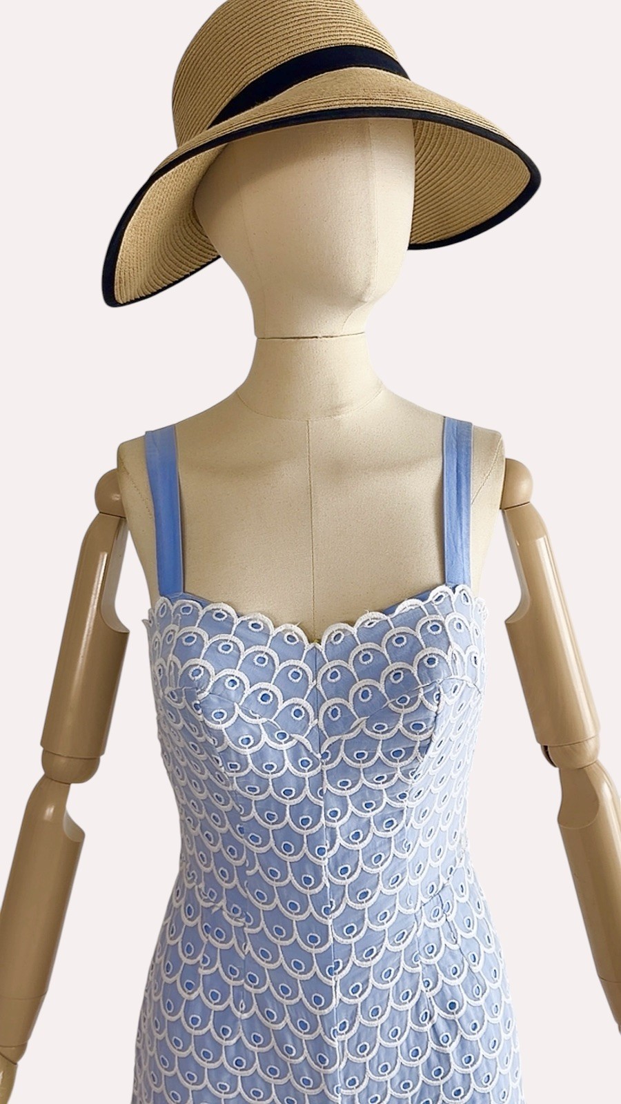 Documented Vintage 1950s JANTZEN Pinup Blue Romper Playsuit Embroidered Eyelet