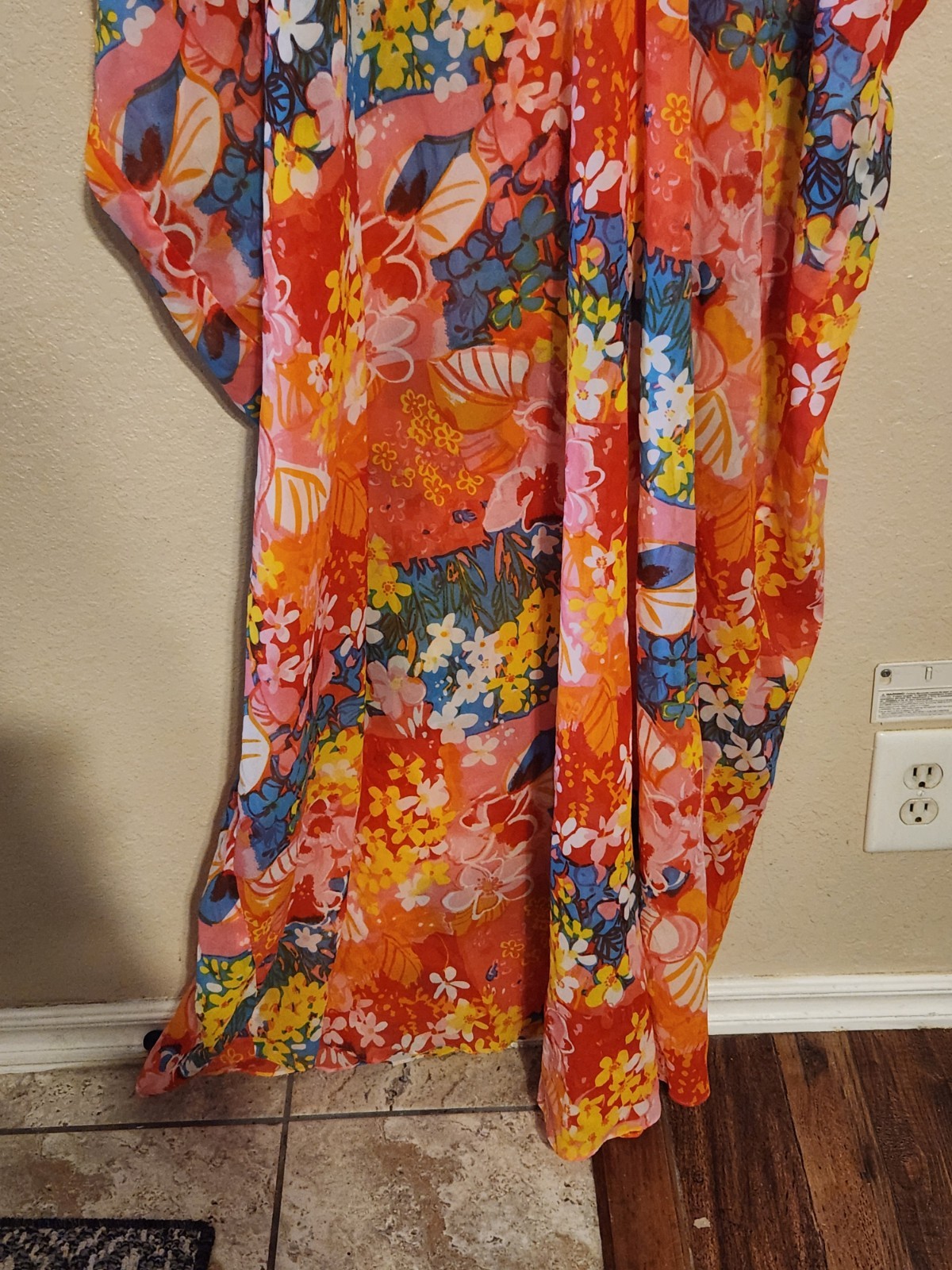 Vintage 60s Mod Bright Floral Print Kaftan Mumu Hippie Dress By Leo Naroucci HTF