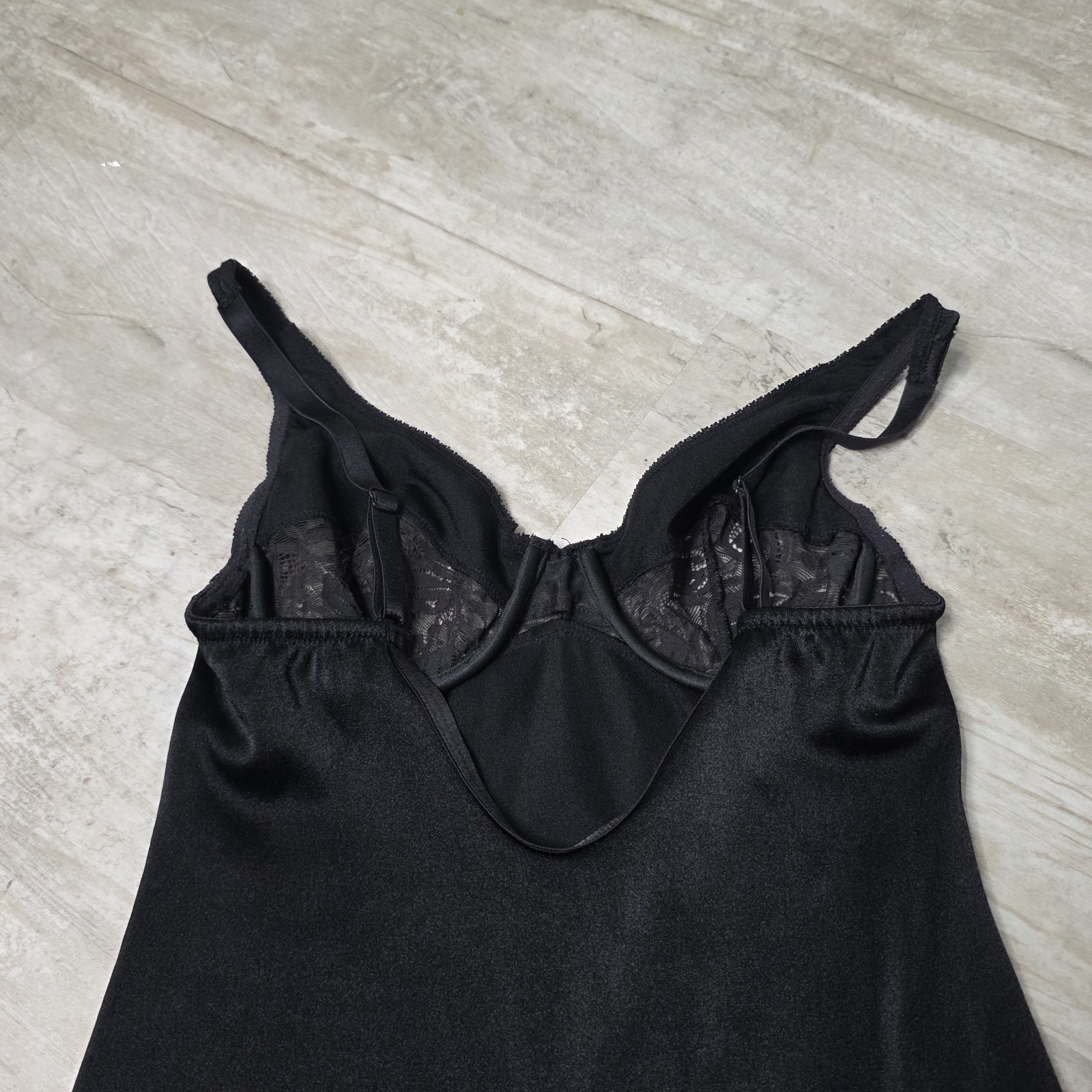 Vintage Vanity Fair Black Slip Dress Fitted Nylon Spandex Size 34