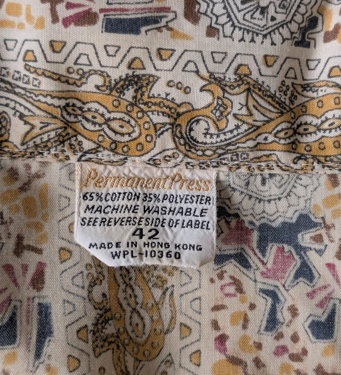 Vintage 70s Women’s Perma Press Cotton Blend Abstract Paisley Button Up Size 42