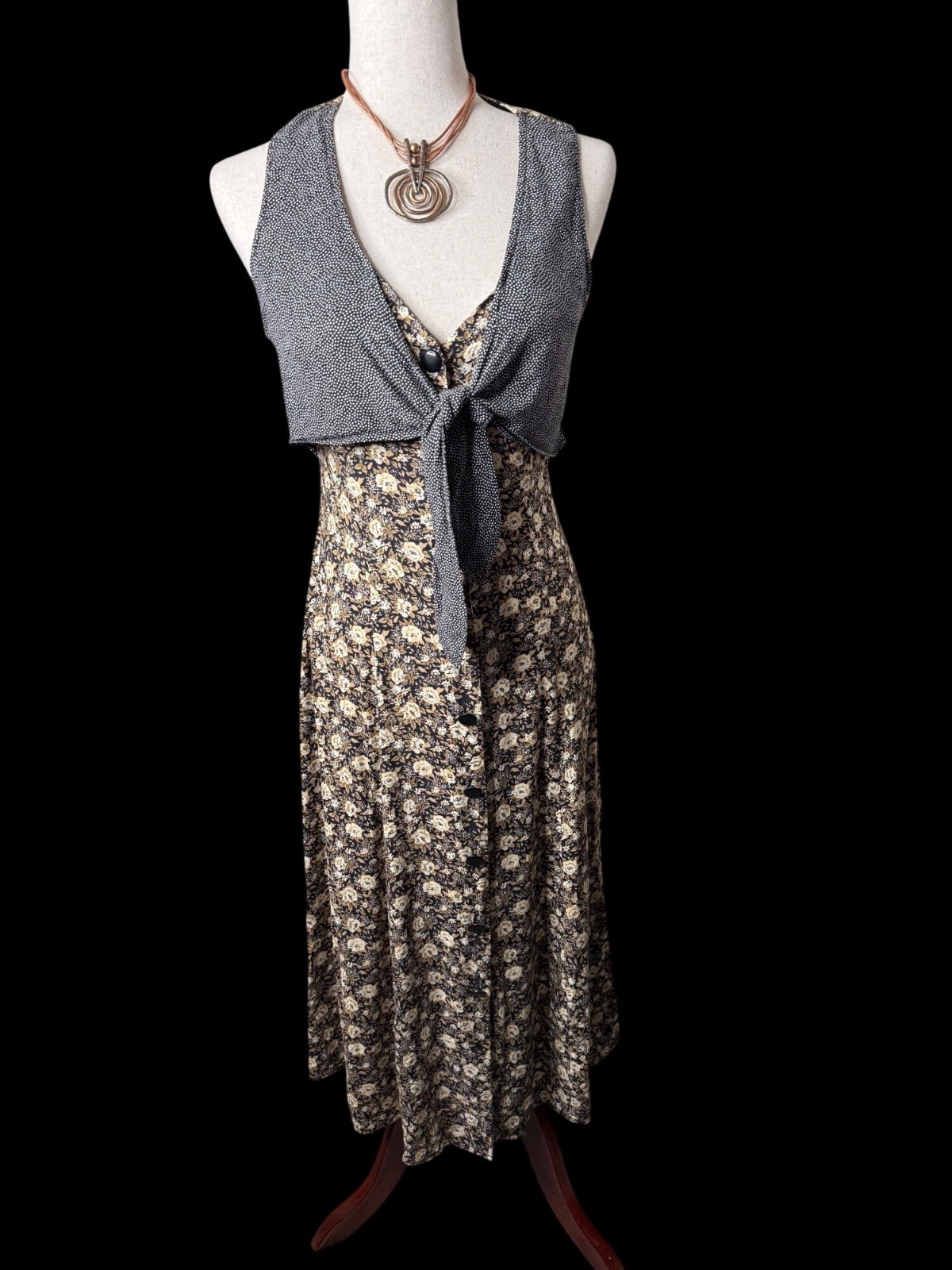 Vtg 90s Jamie Brooke Floral Maxi button up Jumper Dress Cottagecore Rodeo M boho
