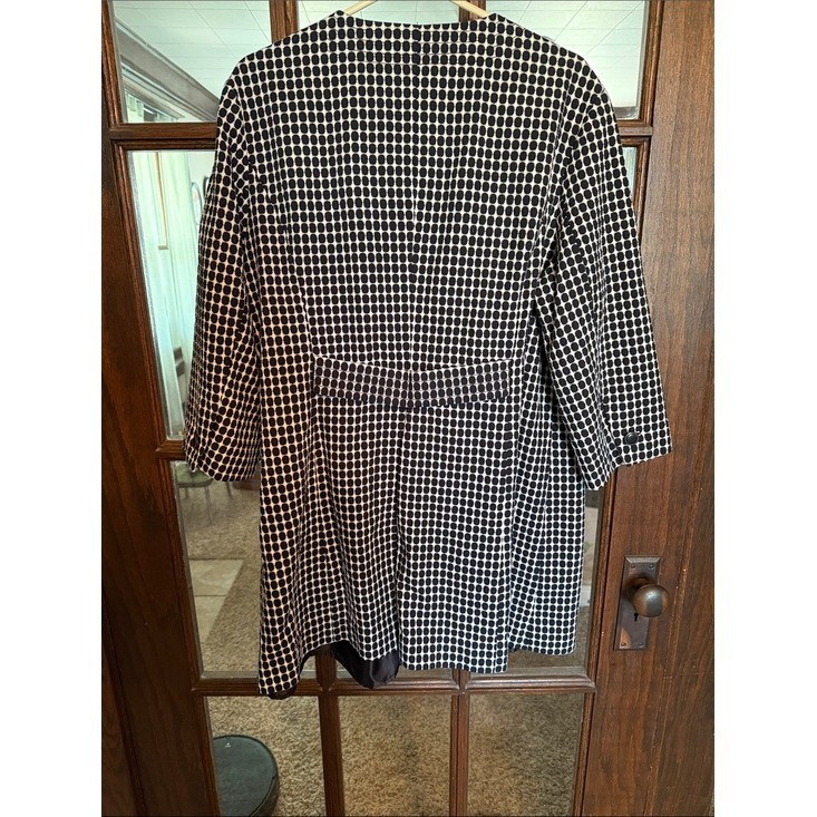Apostrophe Black White Geometric Dot Print Coat Plus Size 16-18W Mod Retro 60’s