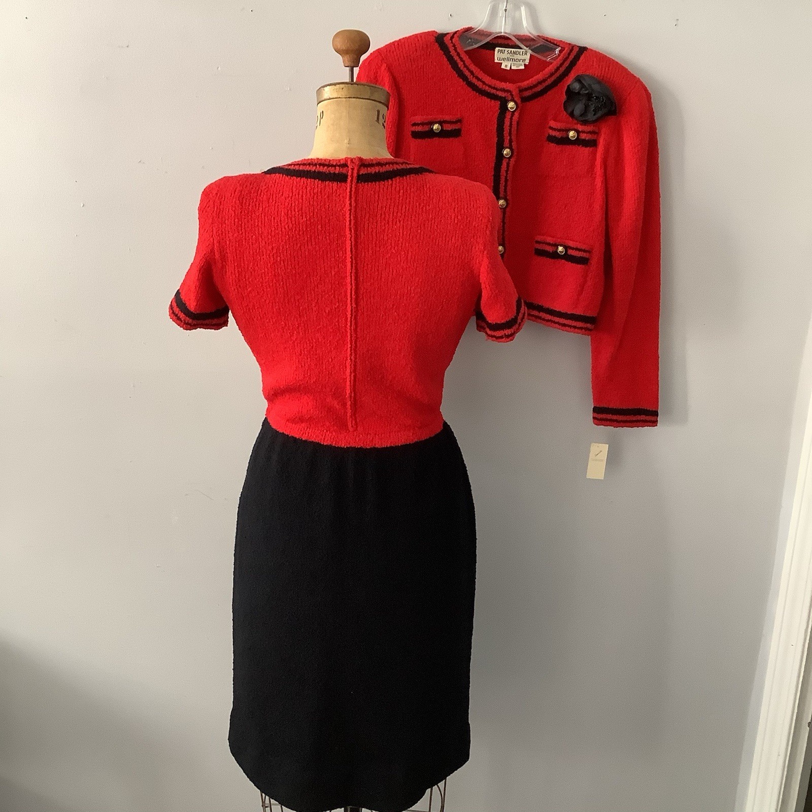 VTG 1980’s Pat Sandler for Wellmore Red BLK. Knit 2pc Dress SZ. 8 MINT Orig. 440