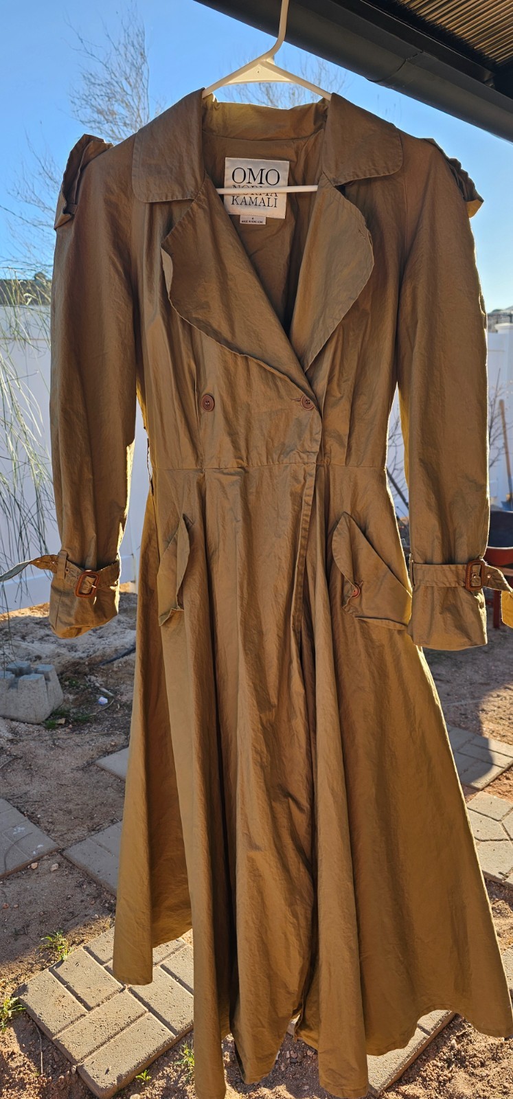 VINTAGE Rare Omo Norma Kamali Khaki Trench Coat/ Dress Size 4 Pre-owned