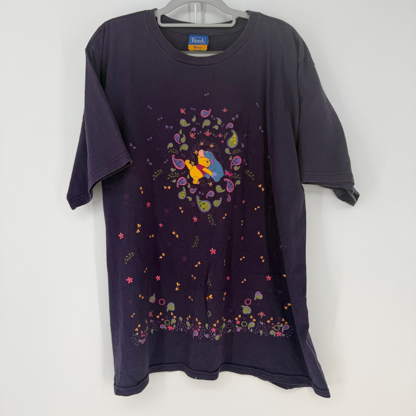 Disney Pooh T-Shirt Women 1X Purple Eeyore Tigger Paisley Vintage 90s Kidcore