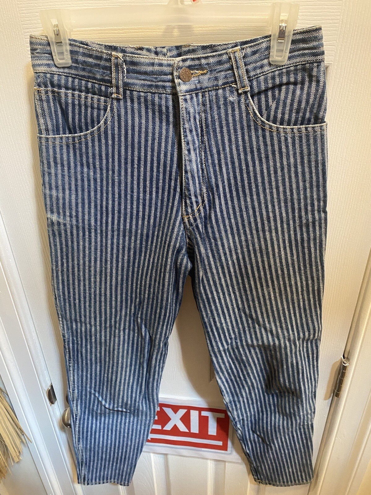 VTG 1980s High Waisted Striped GASOLINE JEANS | Paris, France | 100% Cotton | 28