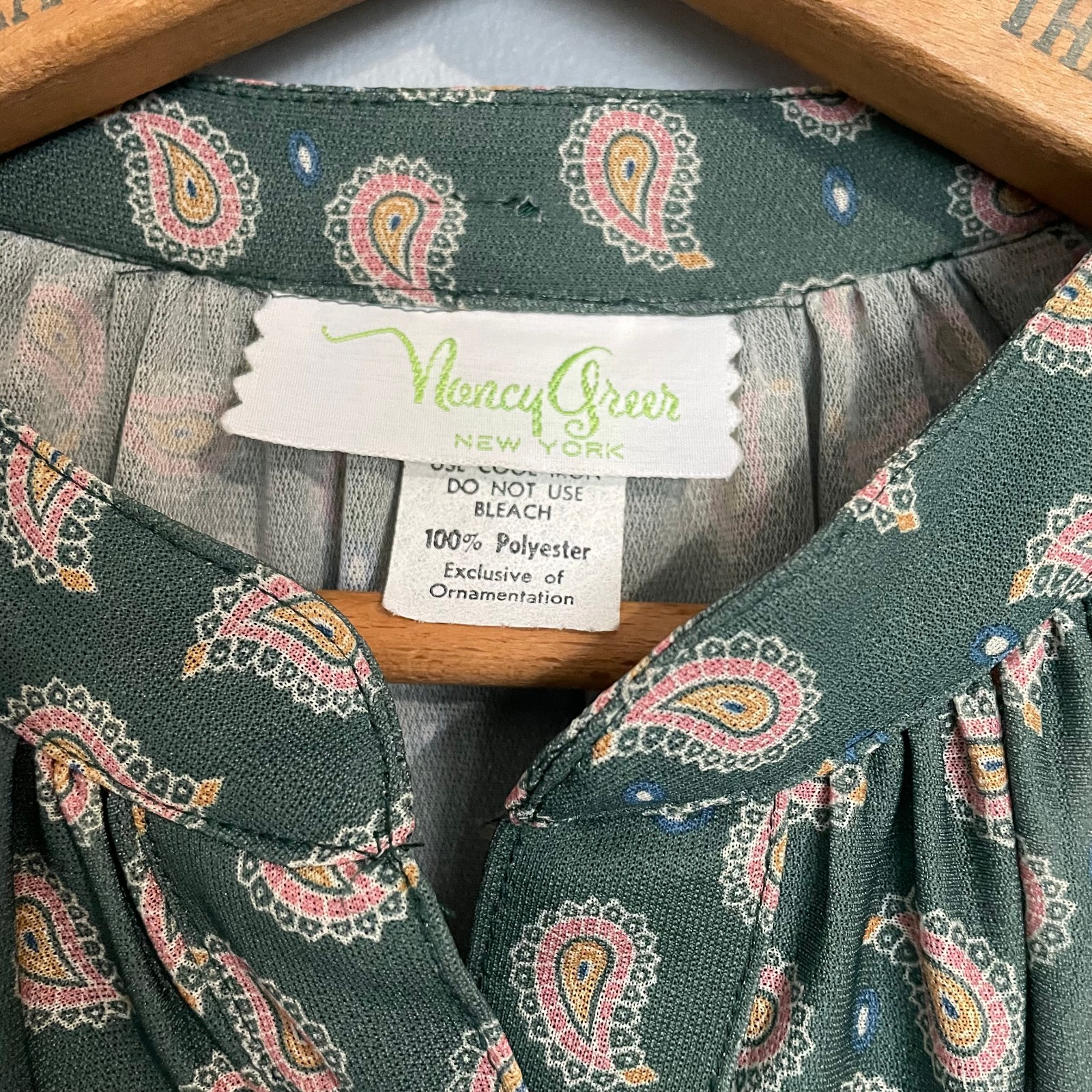 VTG Nancy Greer Dress L Green Paisley 70s Peasent Boho Hippie Cottagecore NWOT