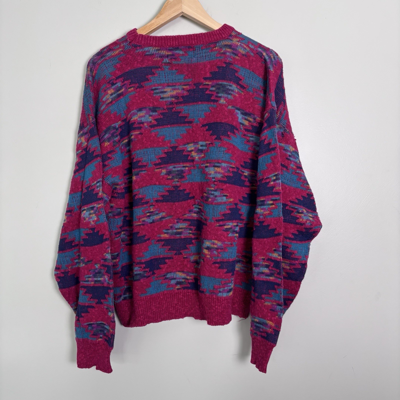 VTG 80s 90s Isle of Cotton Southwest Style Crewneck Sweater-Women’s XL-Hot Pink