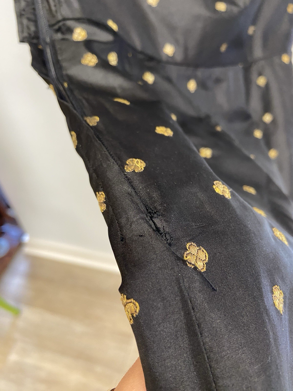 Vintage Indian Silk Dress Lot Costuming Repair Black Gold Lamé Embroidery AS IS