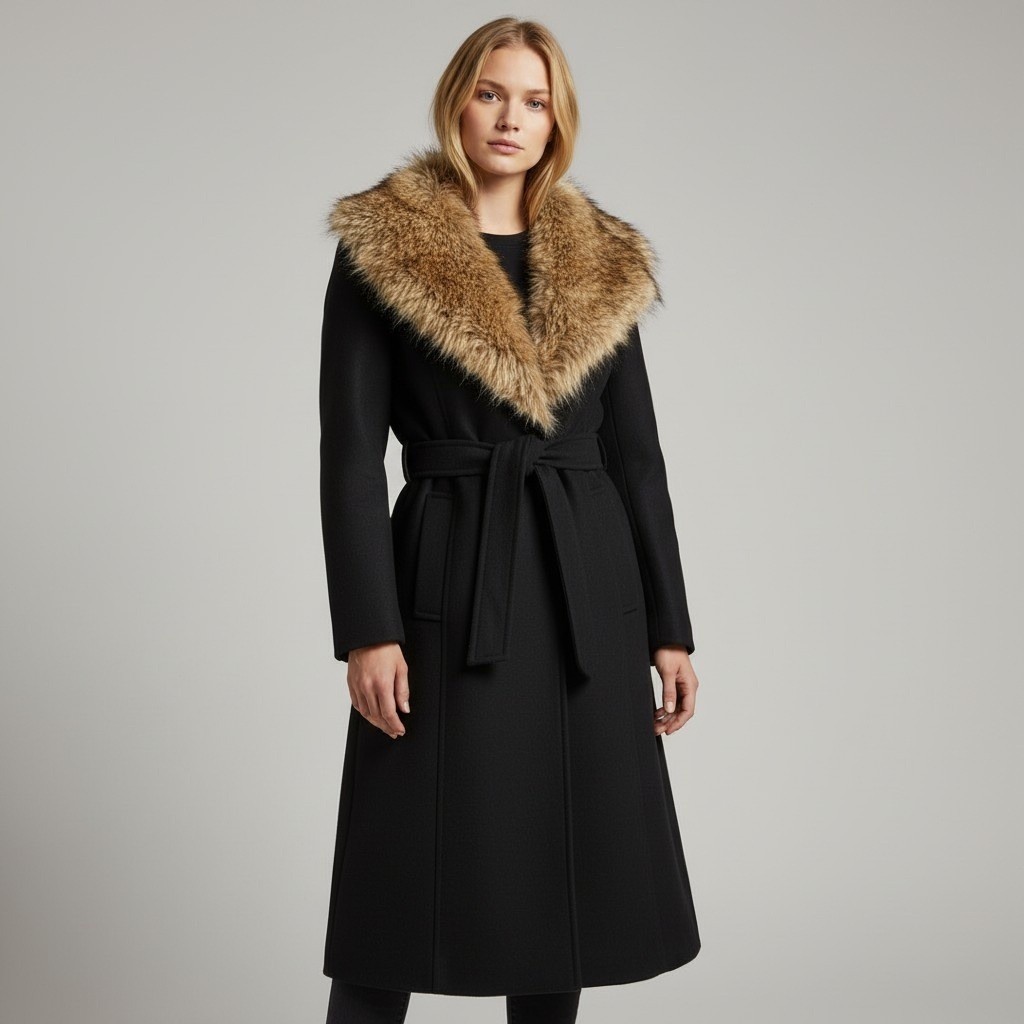 Ruby Martin Originals Coat Women’s 9 Black Wool Faux Fur Collar Retro 60s