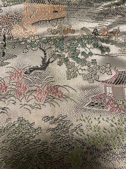 Vintage Asian Silk Women’s Blouse Top Silver Country Scene