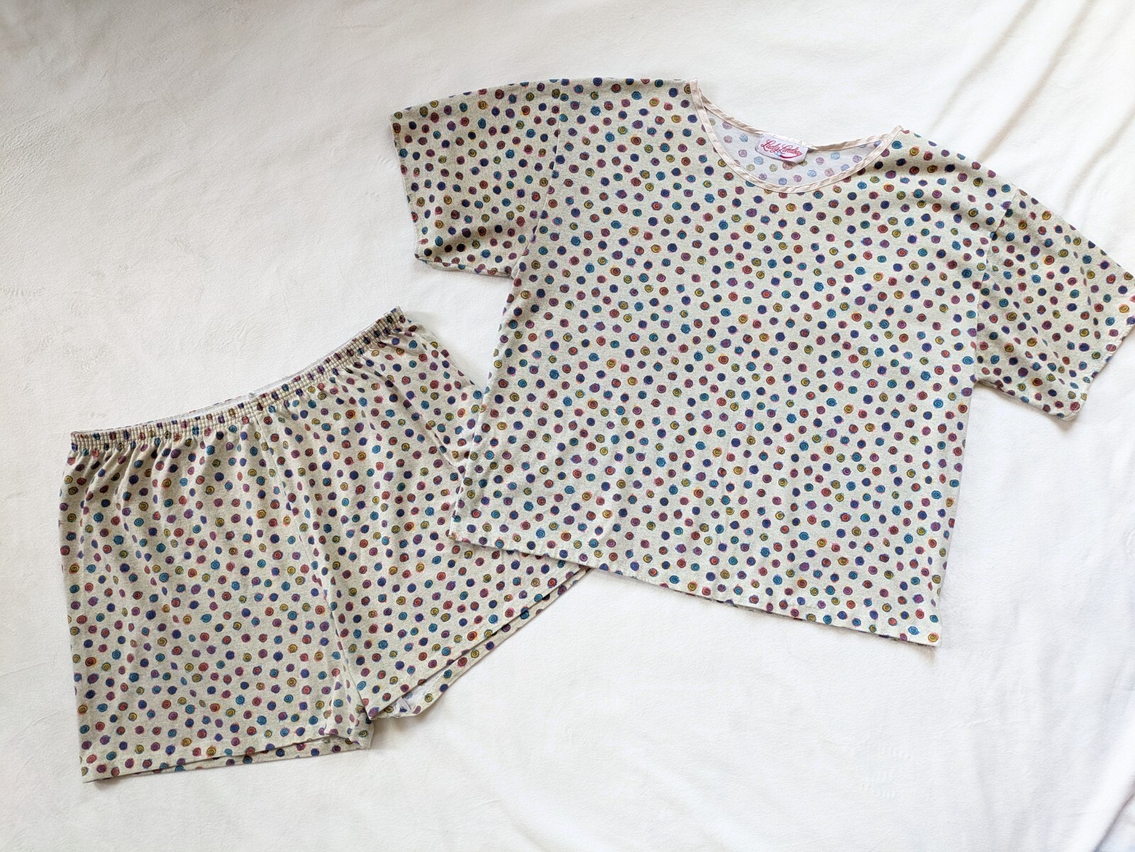 Vintage Single Stitch Short PJs Set Lady Lindsay Rainbow Swirls Women’s M