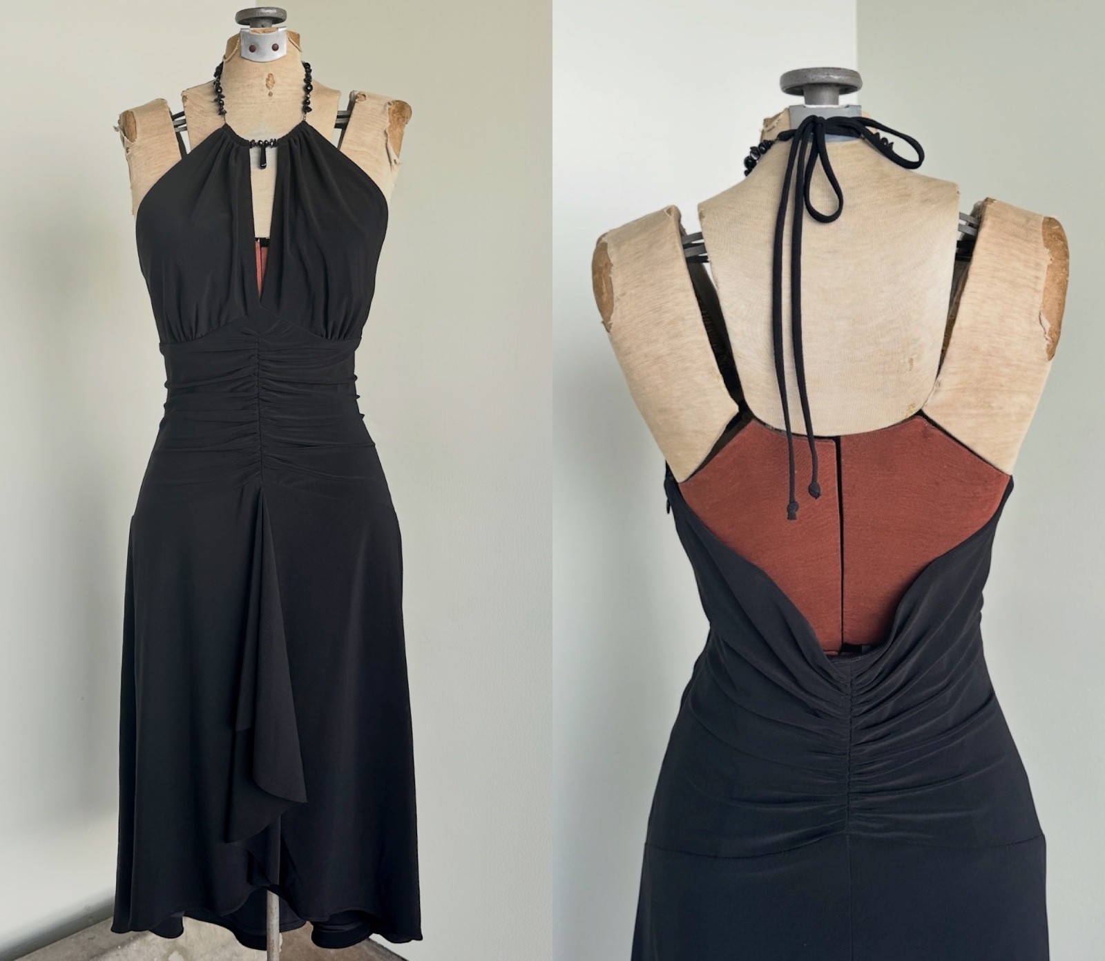 Shelli Segal 90s Deadstock Womens Black Halter Dress Size Medium Backless Dress