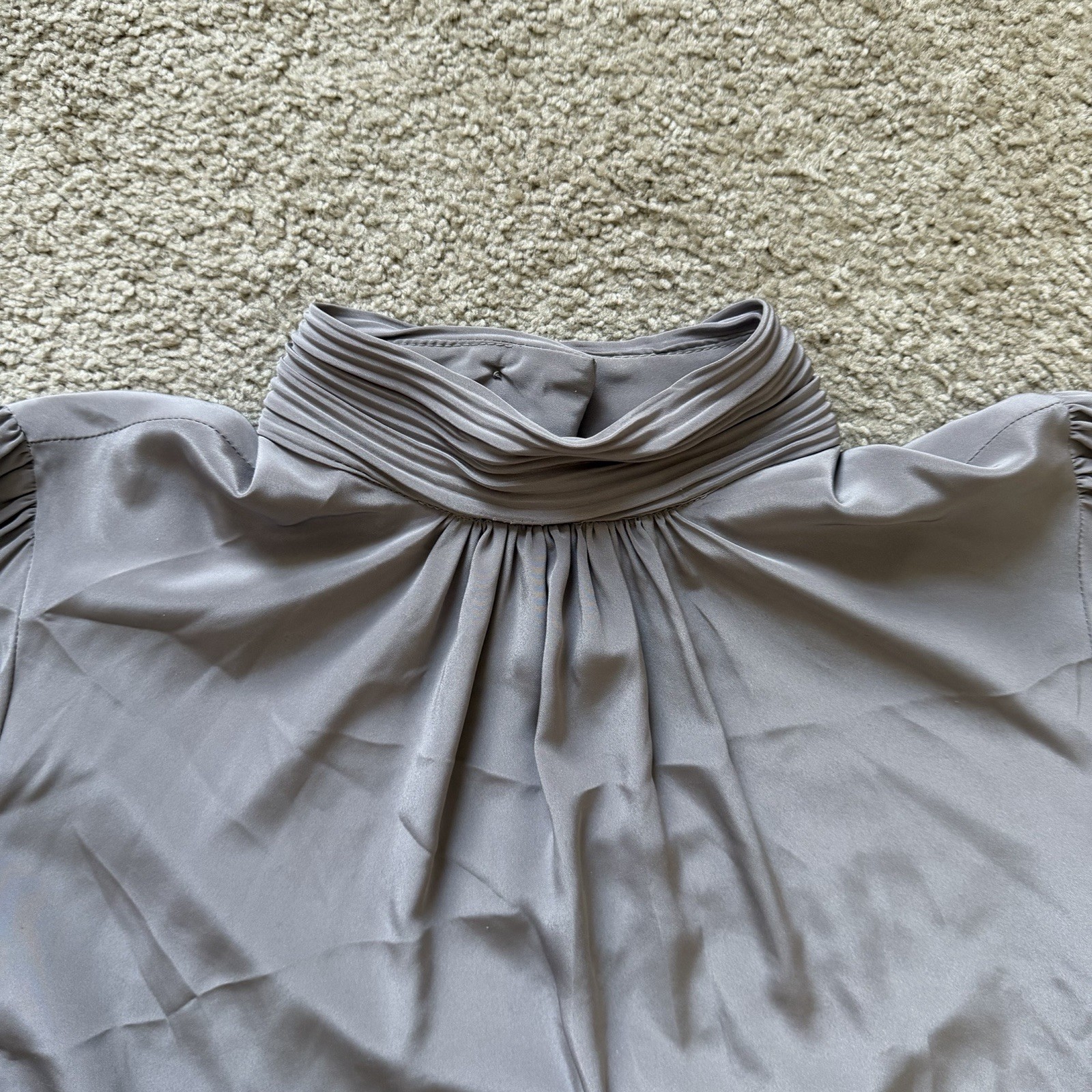 VTG ~ 1980s ~ Helene St. Marie ~ Silver Gray High Neck Blouse ~ Size 12