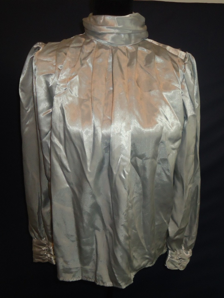 Vtg-80s Tess Paris Milano Women’s Silver Brilliant Blouse Size-6P