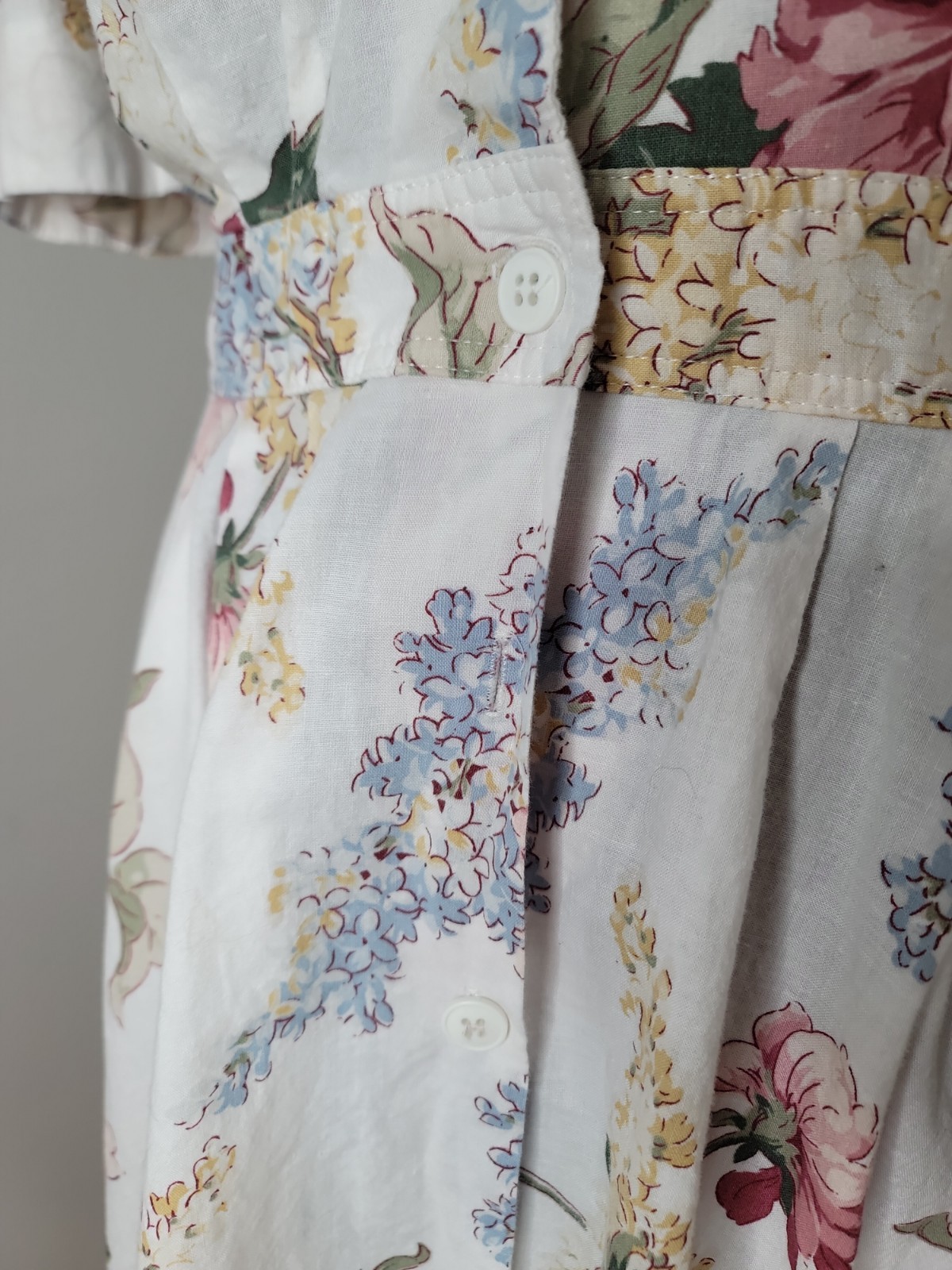 Vtg 80s Cottagecore Floral Maxi Dress 12 14 Cotton Puff Sleeve Button Front USA
