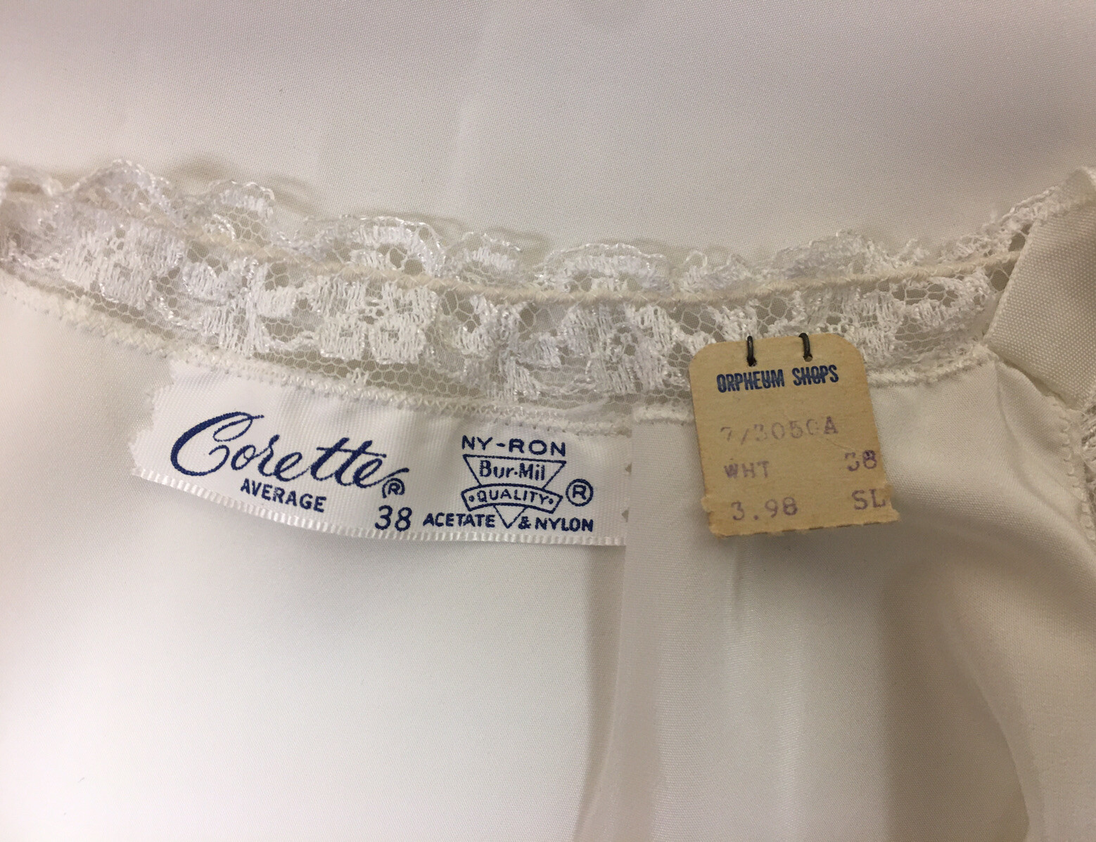 Vintage CORETTE White Slip Lace Trim Size 38 Unworn with Tag Lingerie