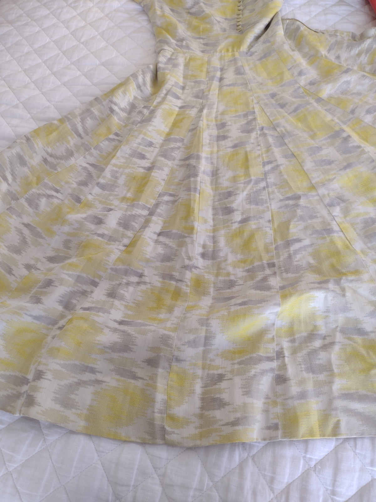 VTG Pat Premo Midi Dress Yellow Grey 50s 60s Cottage Full Skirt Mid Century MCM