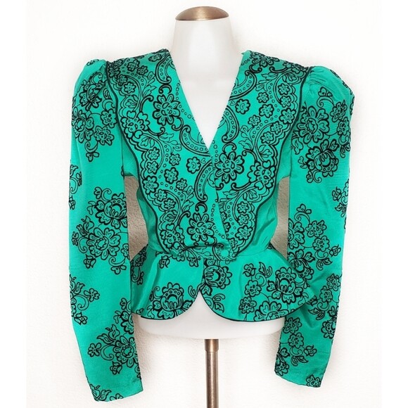 Vintage RARE Turquoise Floral Blazer Top For David Howard Climax Karen Okada