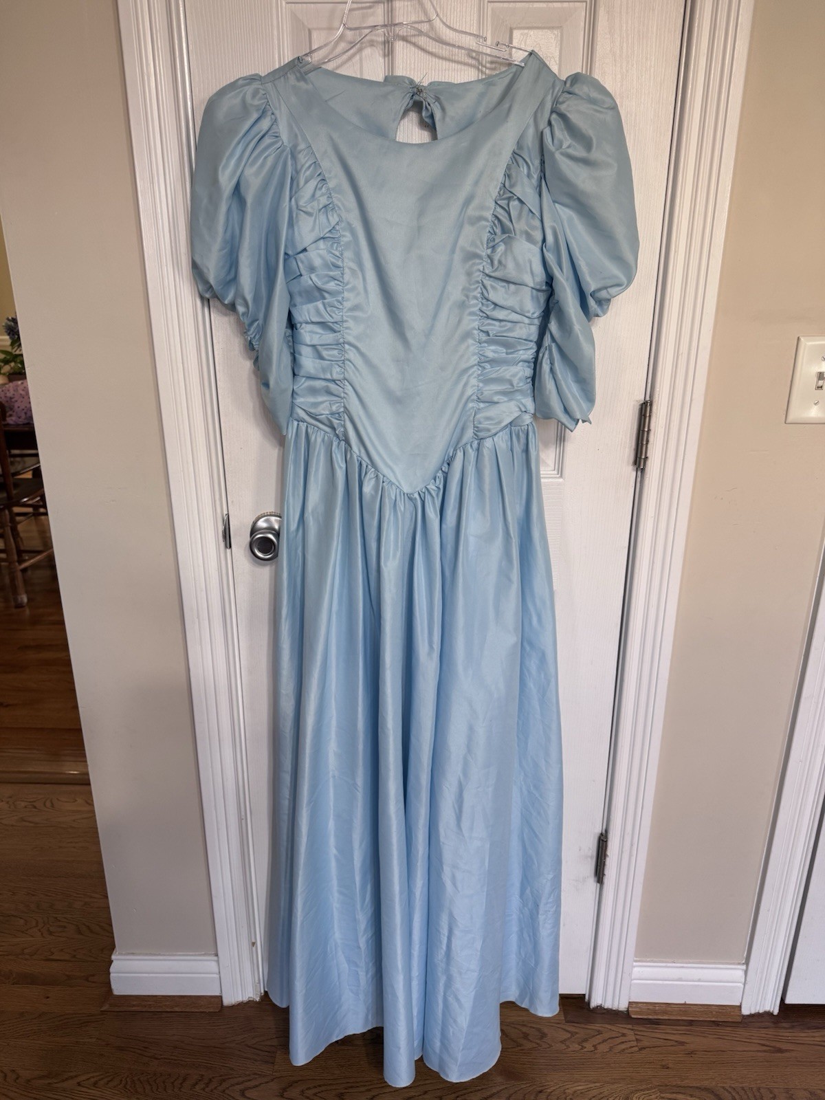 Vintage 1980s Union Made Blue Puff Sleeve Prairie Dress ILGWU Made USA Size 7/8