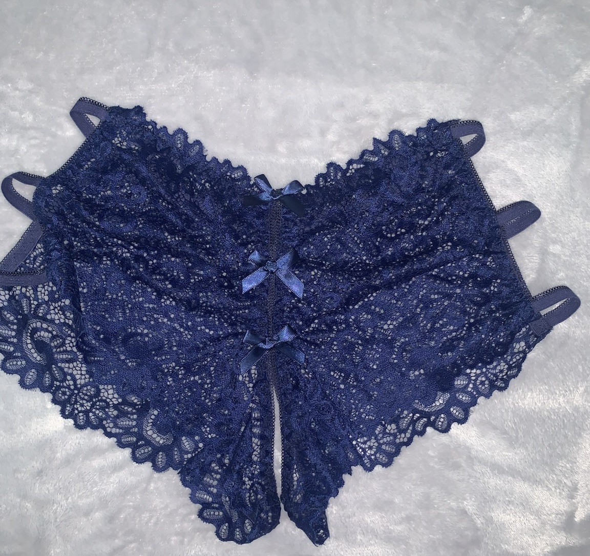 NEW SHEER XL Panties Crotchless SOFT Stretch Lacy Panties 3 Satin Bows See Thru