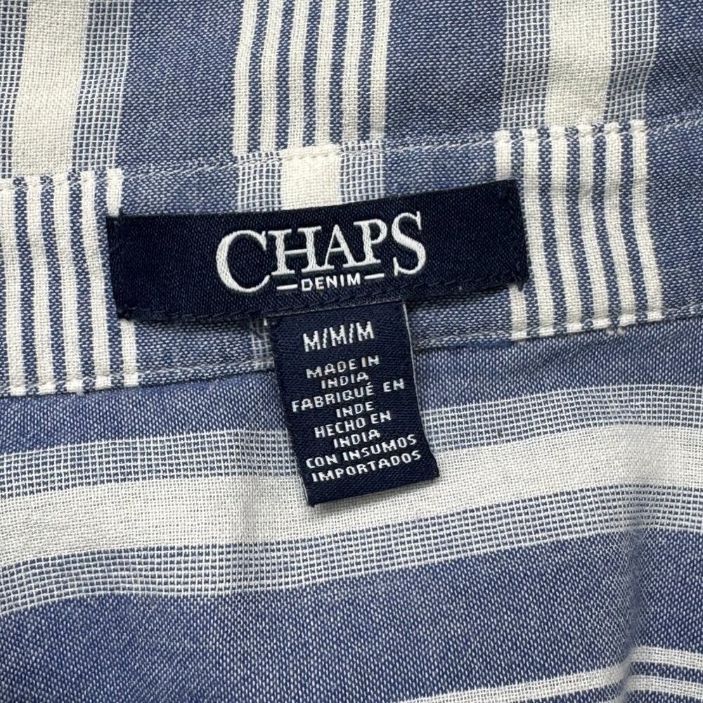 Chaps Denim Blue & White Striped Pullover Blouse | Size M