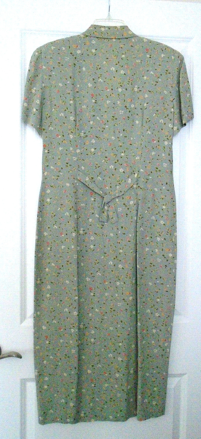 Donna Ricco New York Soft Green Floral Rayon Long Design Dress Size 6 Made USA!
