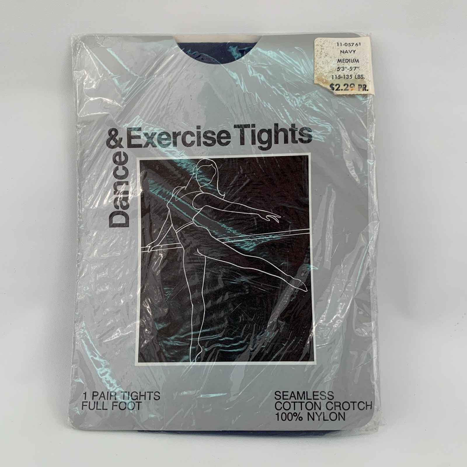 Vintage Dance & Exercise Full Foot Seamless Nylon Tights Navy Blue Medium