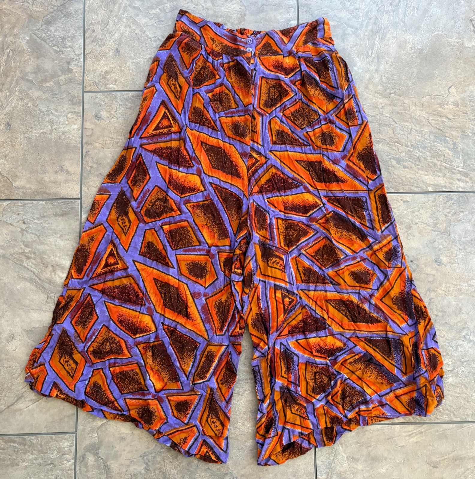 Vintage 80s Cotton Castle Medium Palazzo Pants Geometric Abstract Boho Nepal