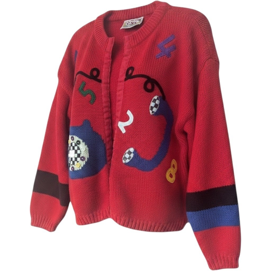 Women Large Rotary Phone Cardigan „Cherry Stix Ltd” Novelty Numbers Frizzle