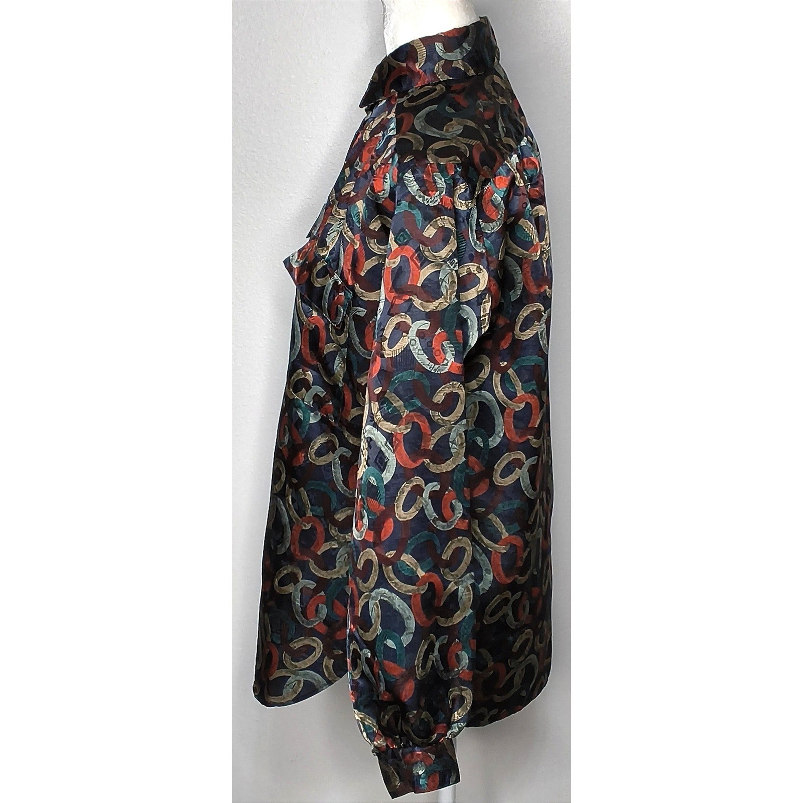 Vintage All Hours Chain Link Blouse Women Small Multicolor Long Sleeve Button Up