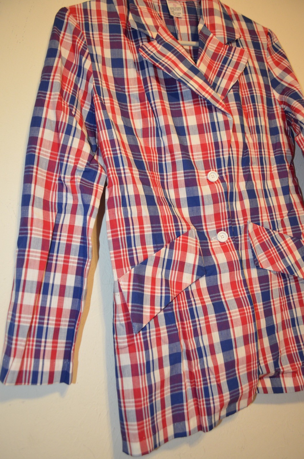 Retro Plaid Single Stitch Patriot American Grandma 9/10 S/M Jacket VTG 50s 60s