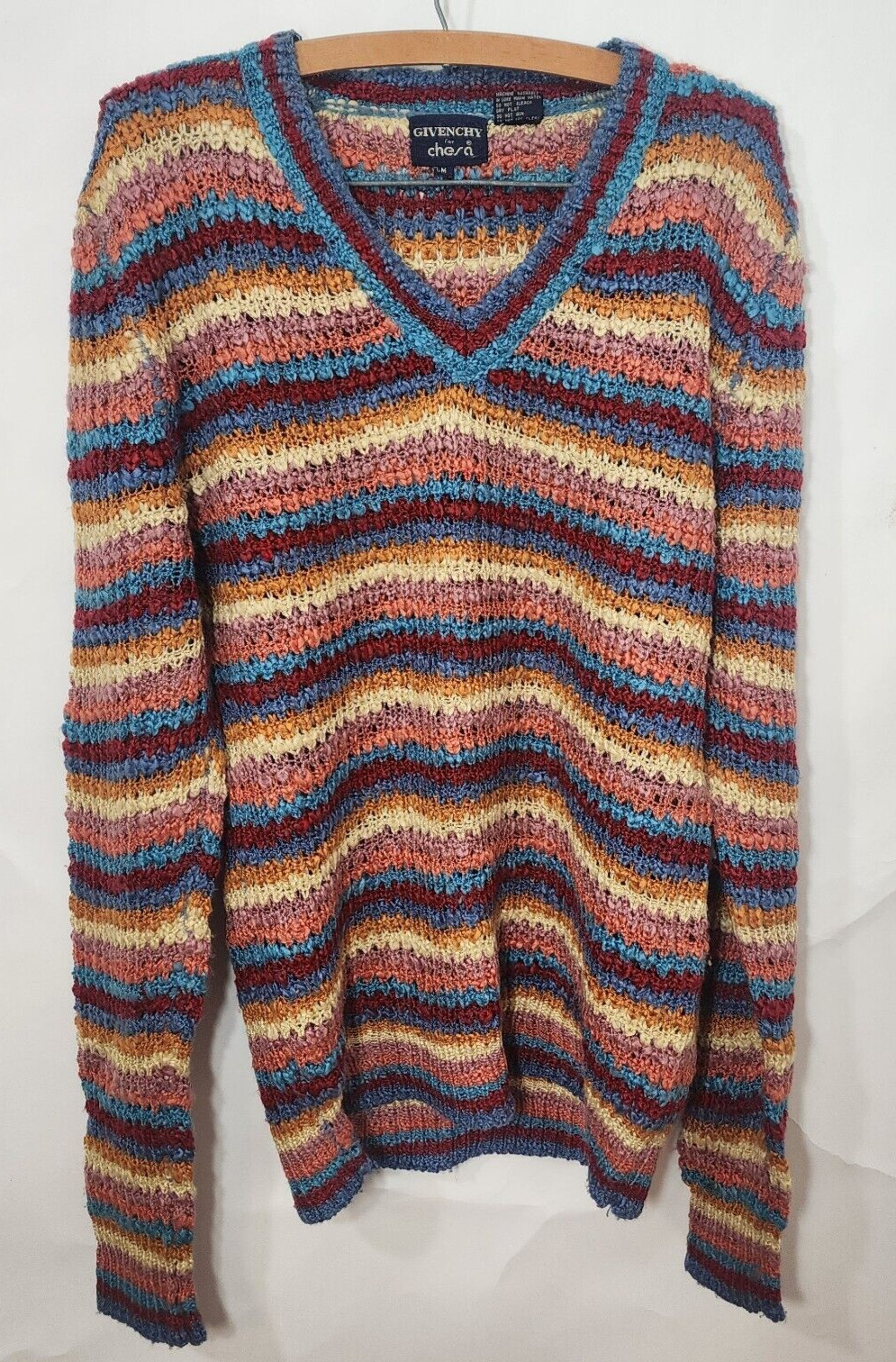 Vintage Givenchy for Chesa 100% Acrylic Knit V-Neck Multi-Colored Sweater Size M