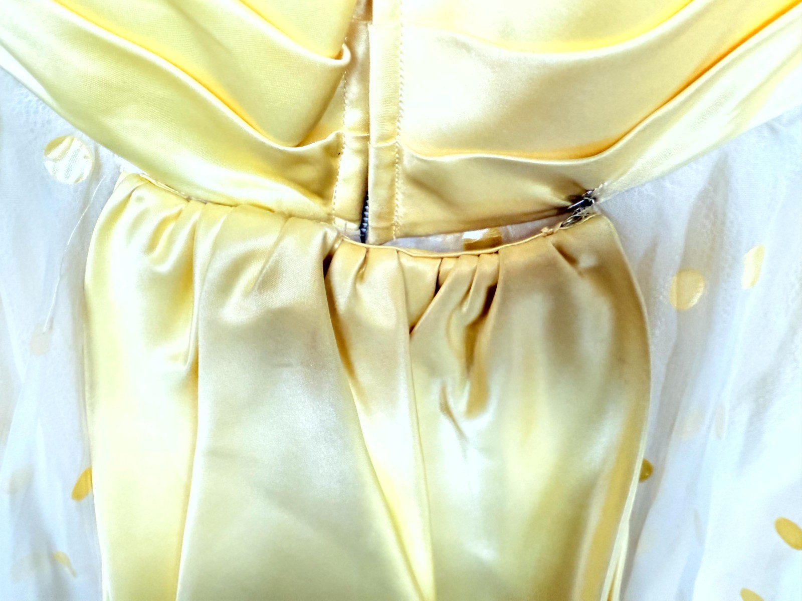 Vintage 1950s White Dress Yellow Polka Dots Tulle Chiffon Union Made