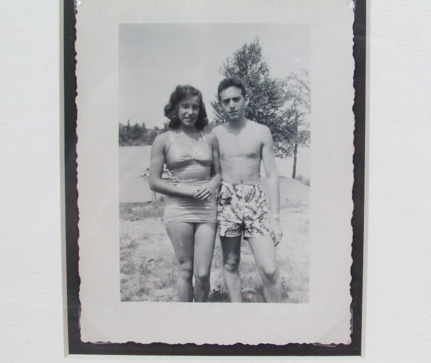 Vintage 1960s Ocean Mermaid Swimsuit NOS w/ Swim Couple Photograph Beach Pennant