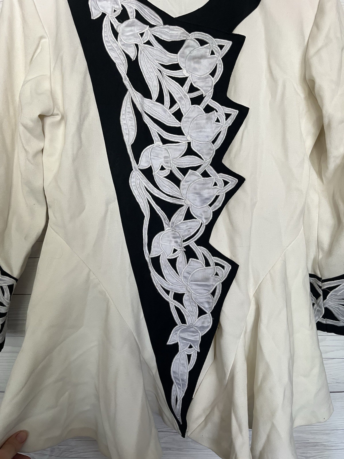 Vtg 90s Embroidered Peplum Jacket Blazer Top Unique Fashion Blue White Small