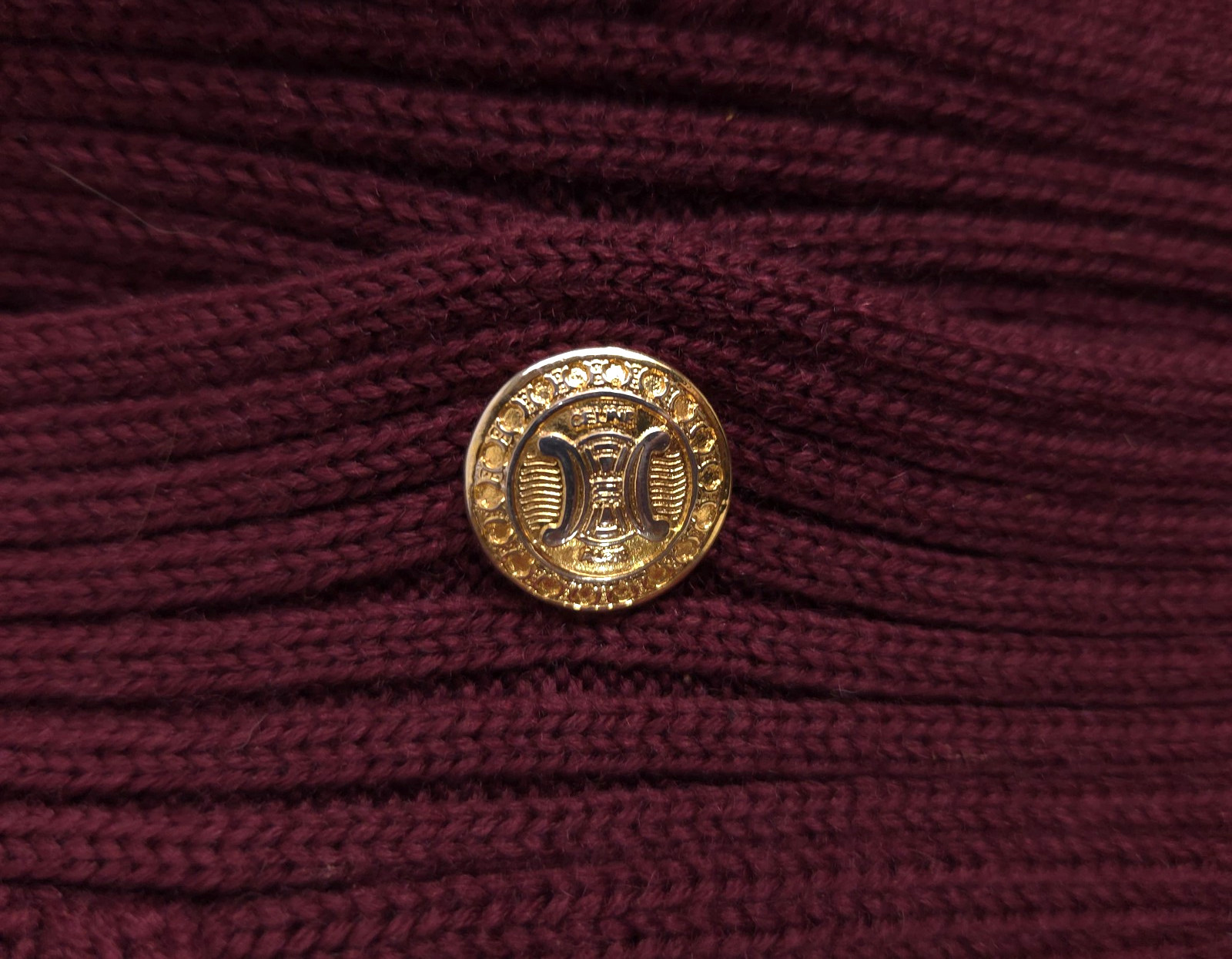Vintage 80s/90s Celine Paris 1/2 Crest Button Sweater Size 42 M Burgundy