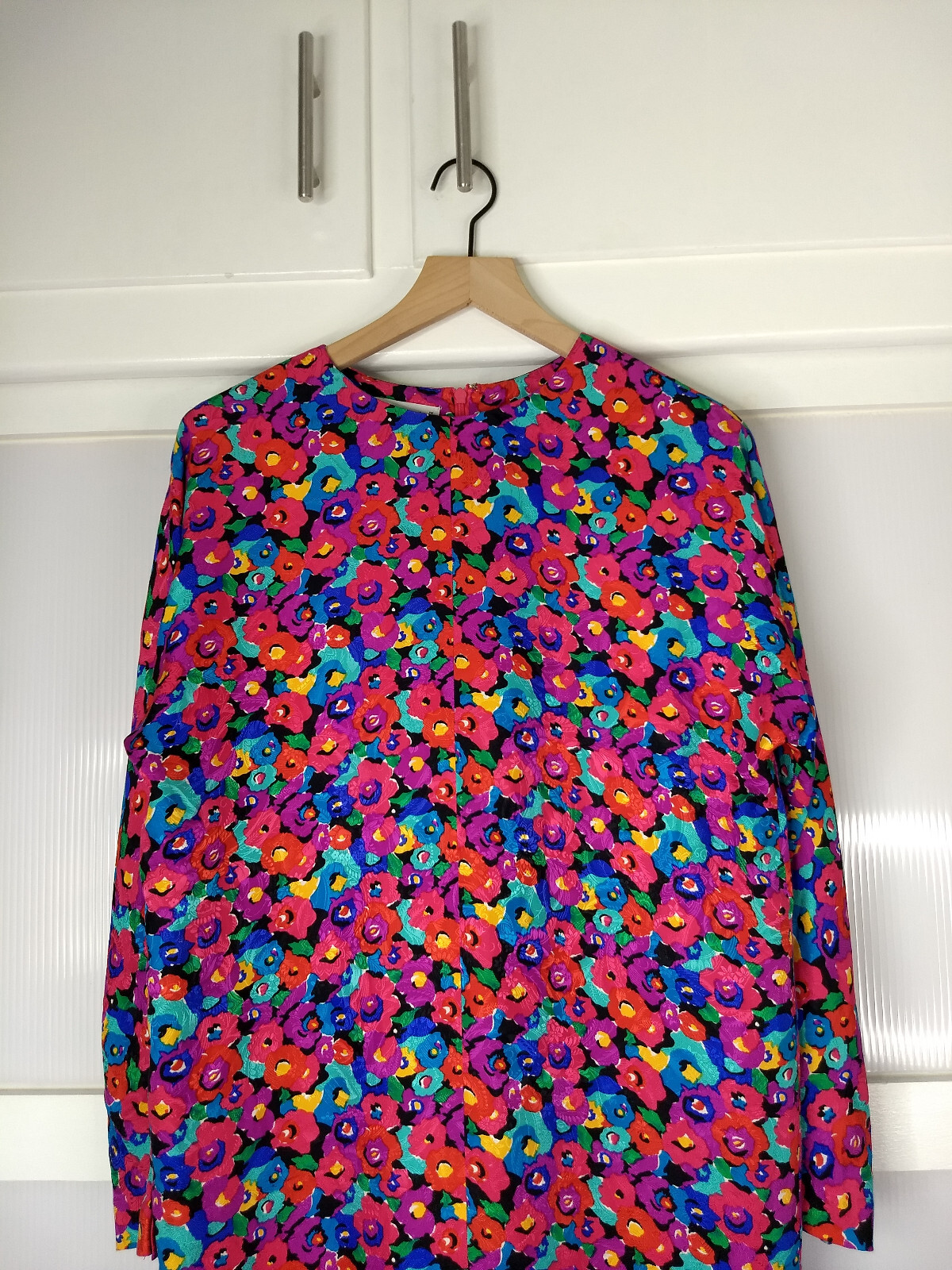 Vintage Carolyne Barton Floral 100% Silk Dress Pink Multicolor Flower Pattern