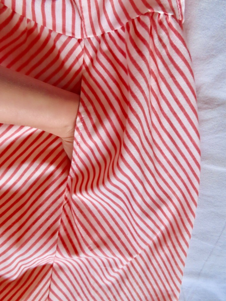 1990s Vintage Orange Stripe Pockets Hang Ten Full Skirt Dress sz XS / 32″ chest