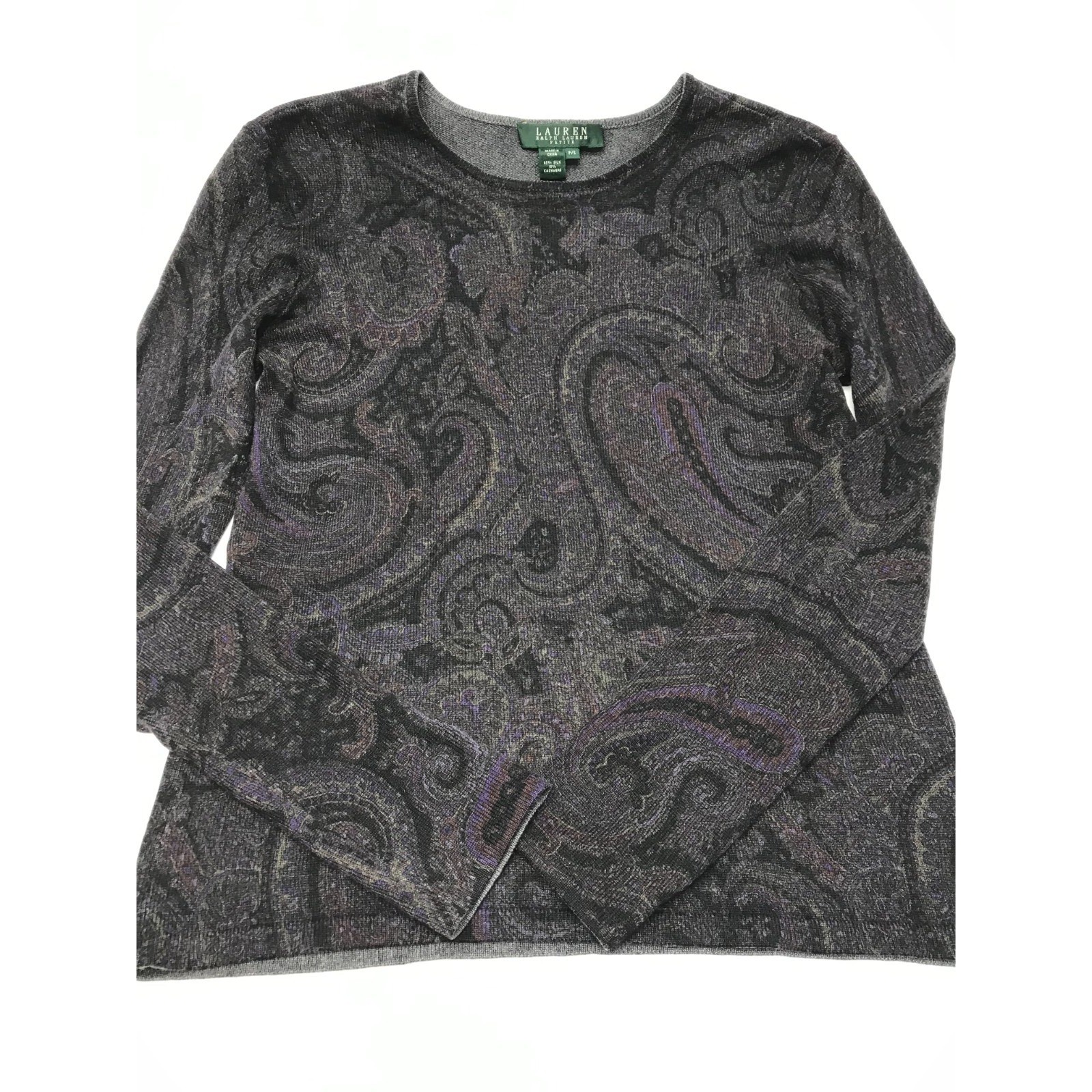 VTG Lauren Ralph Lauren Paisley Silk Cashmere Sweater Boho Luxe Y2K Grunge Sz PS