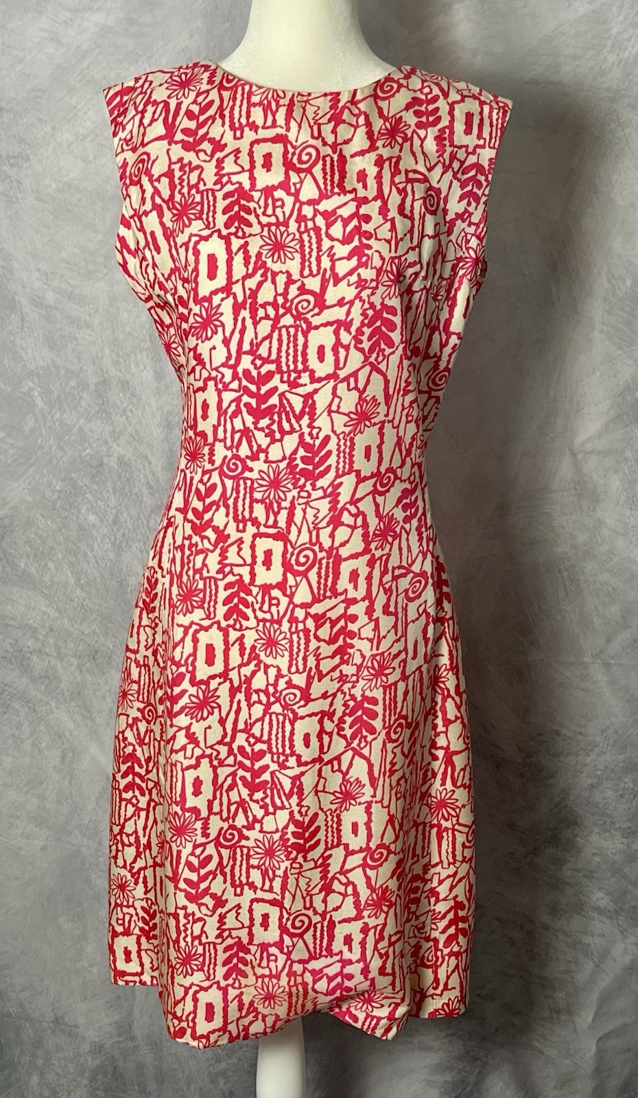 Vintage 1960’s Doncaster Pink & White Silk Shift Dress w/ Cashmere Cardigan Sz M