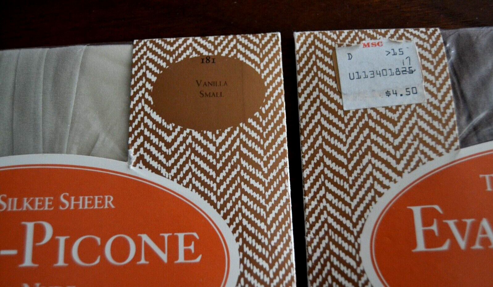 2 SMALL Vtg Evan-Picone Silkee Sheer Nylon Panty Hose Sandalfoot VANILLA & PUDDY