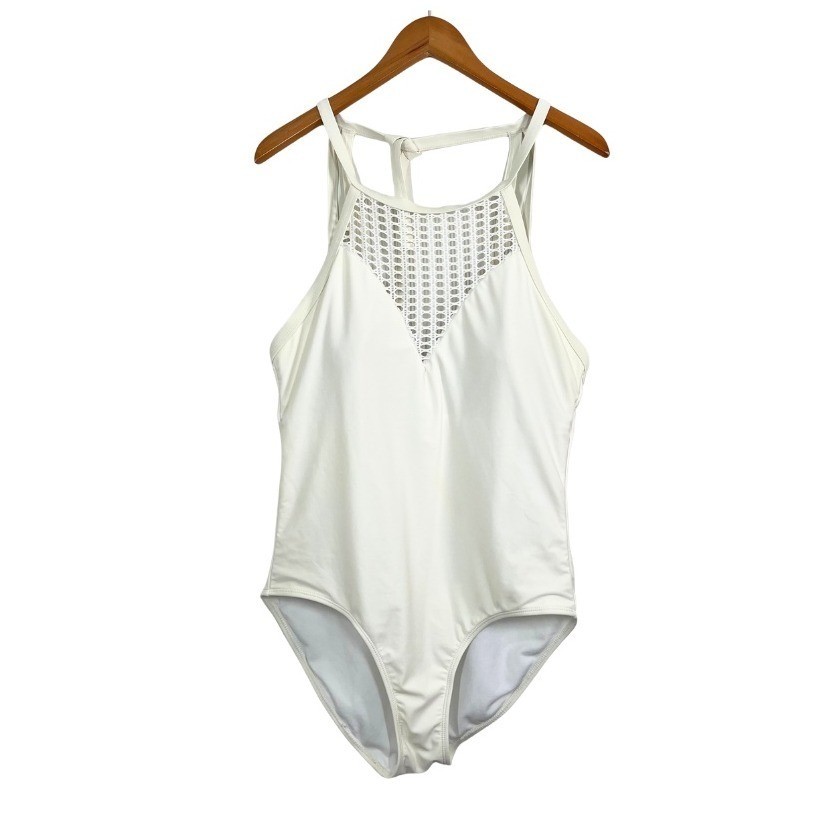 Marilyn Monroe 3X Ivory One Piece Swimsuit Crochet Mesh Strappy Back Plus Size