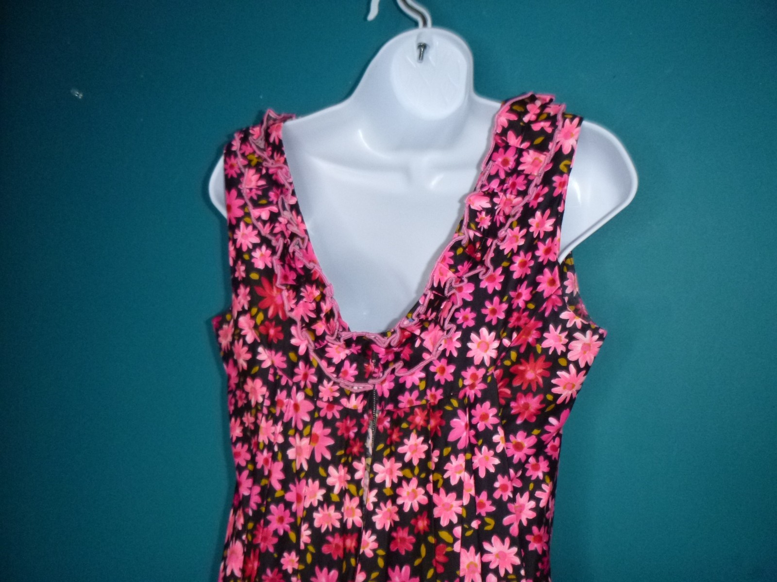 Vtg Charlotta Of California By Glazier Flower Power Maxi Dress PINK Daisies Sz M