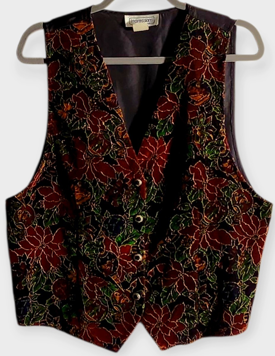 Impressions of California Women’s Vintage Floral Vest Large USA Made Multicolor