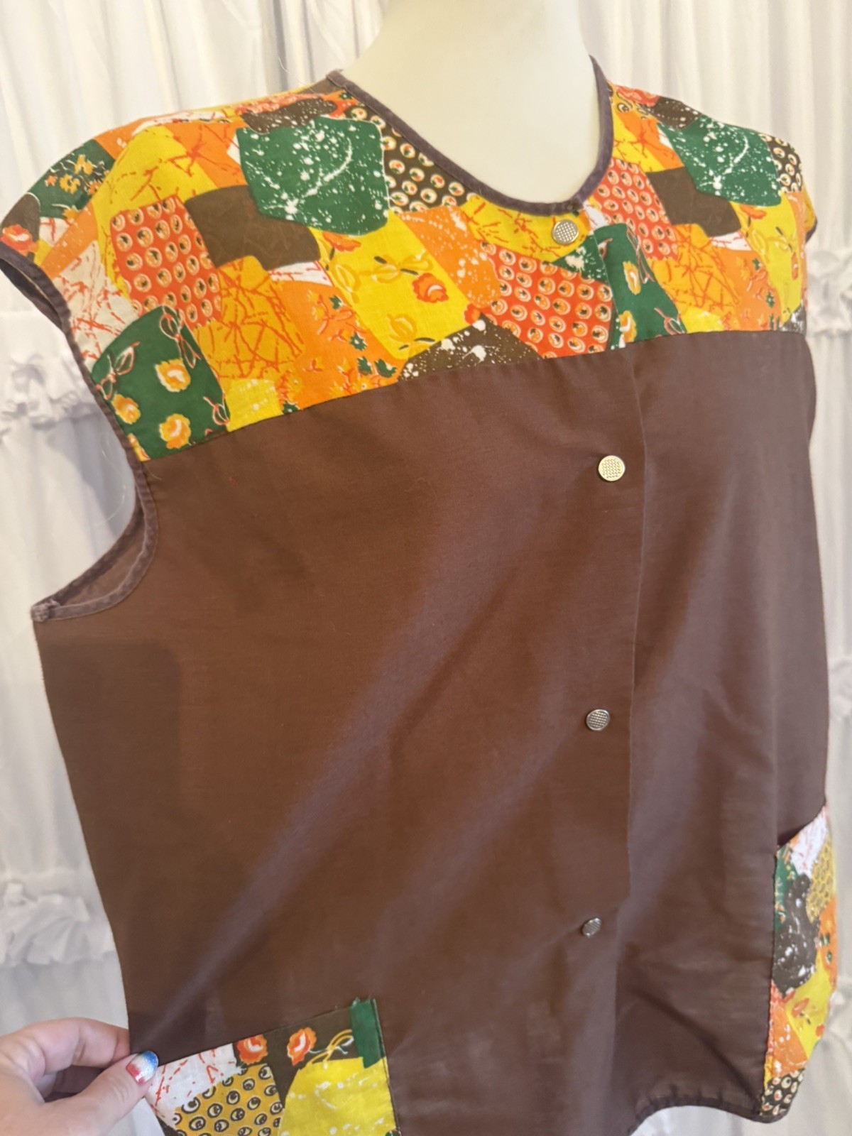Vintage Womens Artists Smock Country Patchwork Cottagecore Large/XL 1970s
