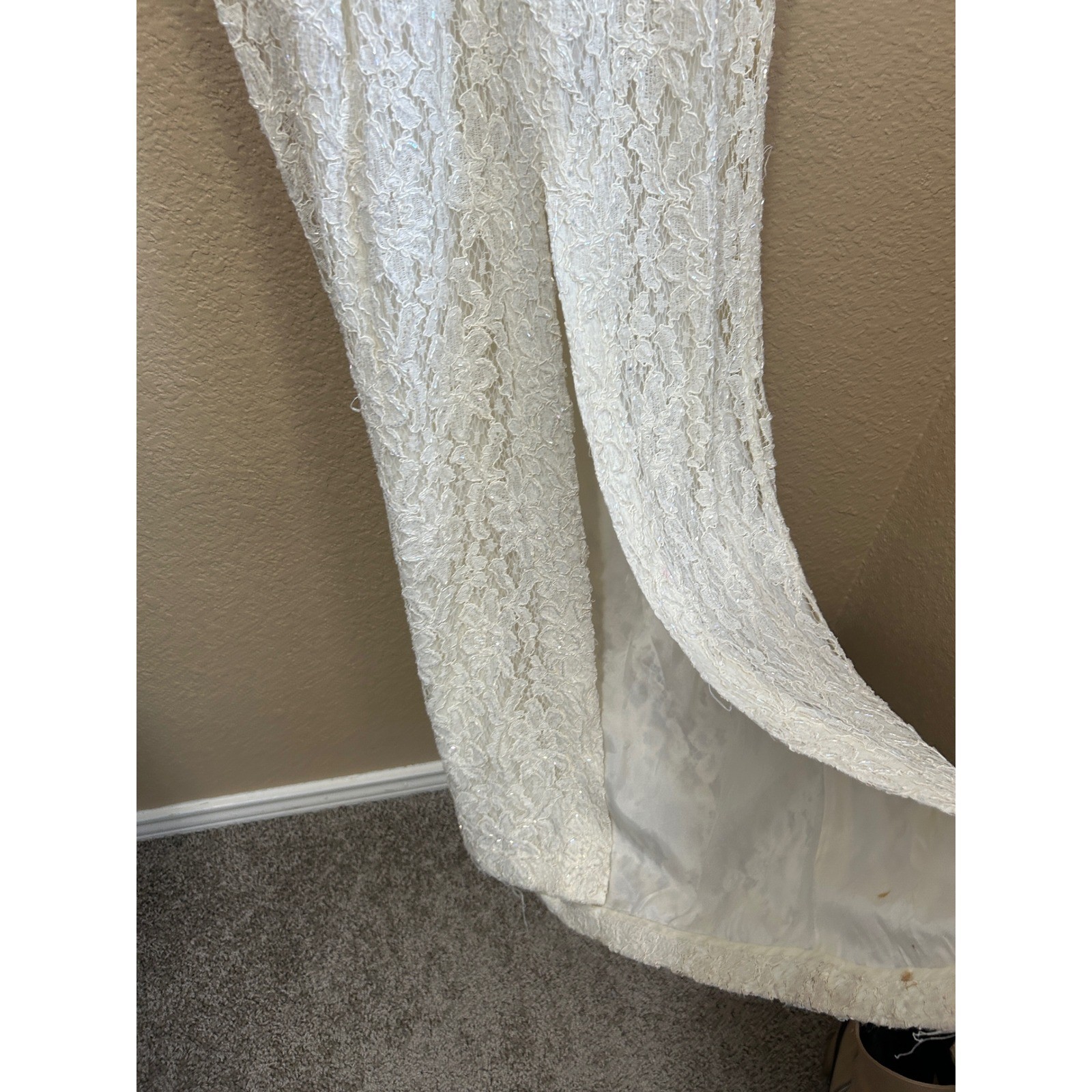 Vintage 90s Cache Ever After Ivory Lace Sequin Maxi Gown Dress Womens 6 Ivory