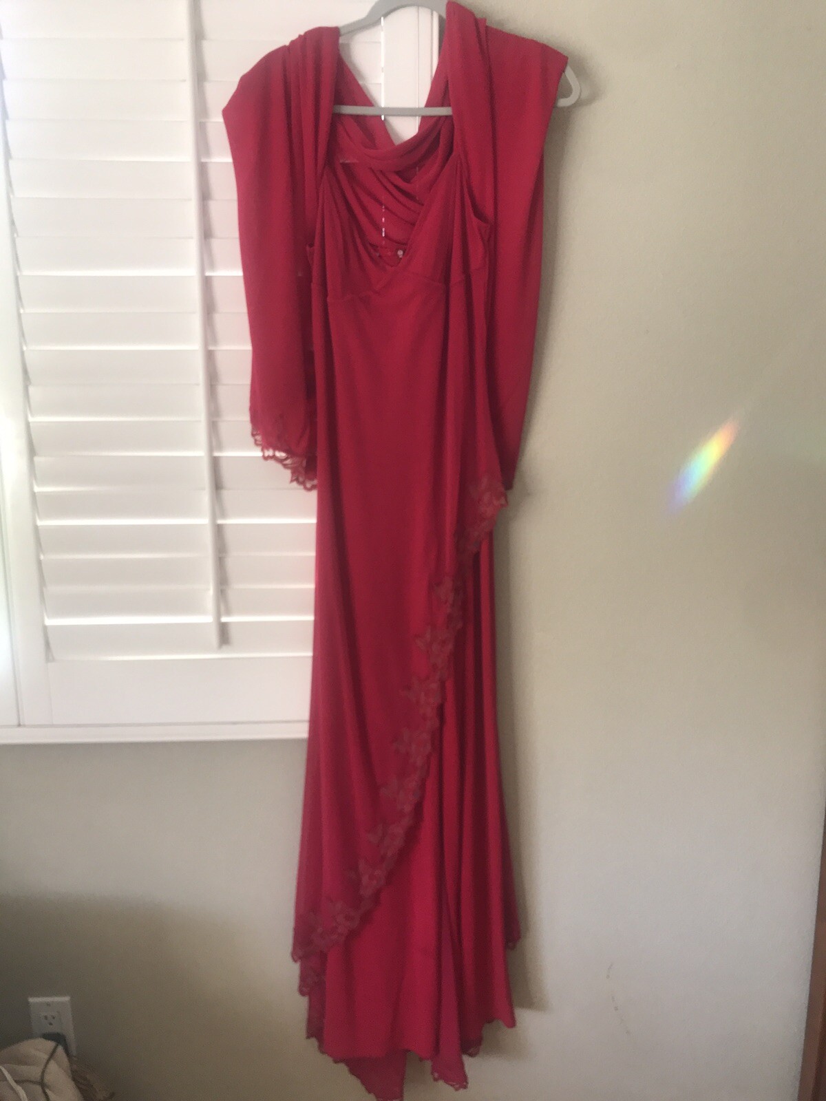 JEWEL RED EVENING COCKTAIL STRAPPY DRESS PANT SUIT/WRAP SCARF MADE IN PARIS