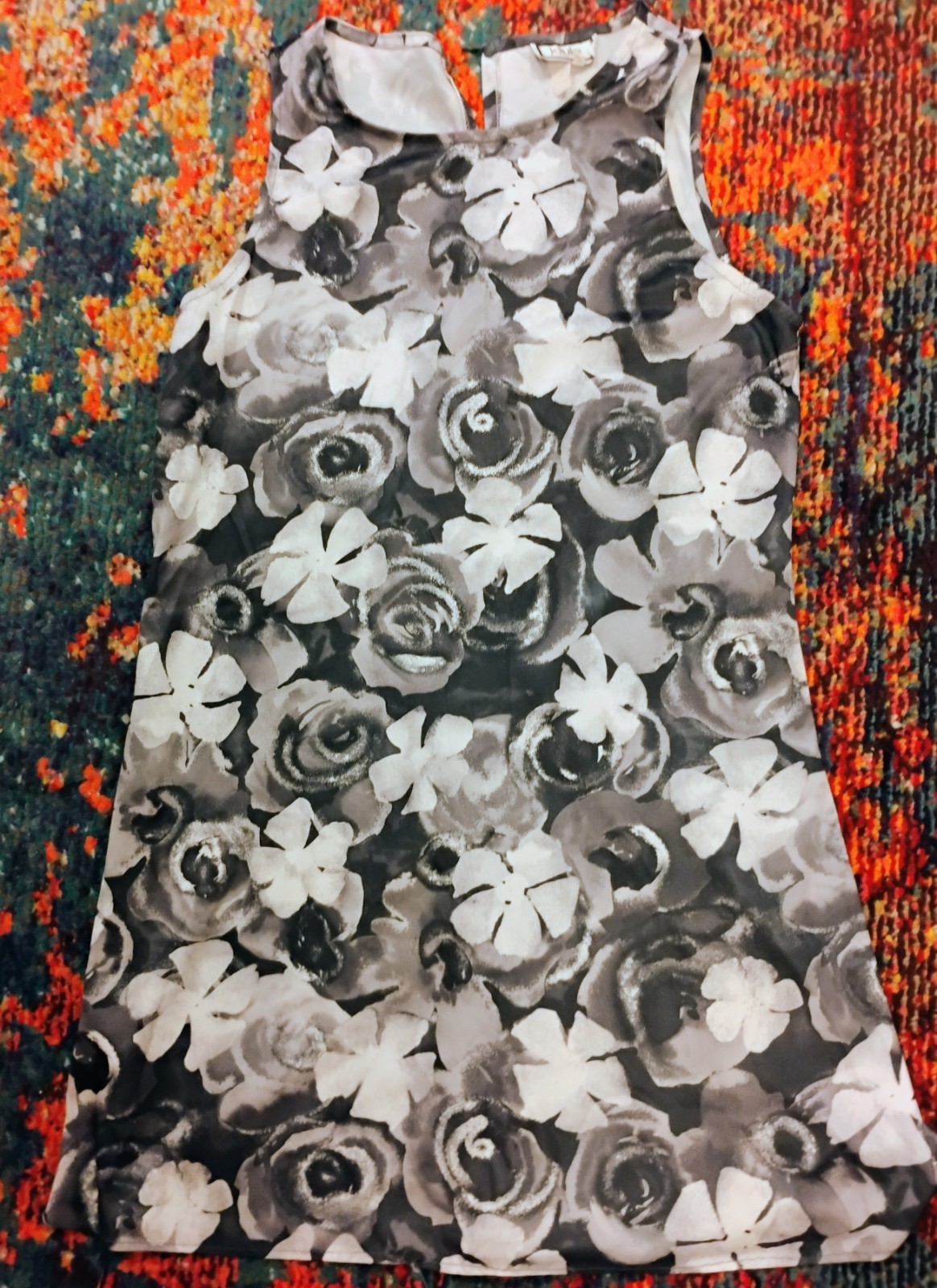 VINTAGE Y2K 90s Joule Medium M Black White Gray Floral Dress Made in USA Cottage